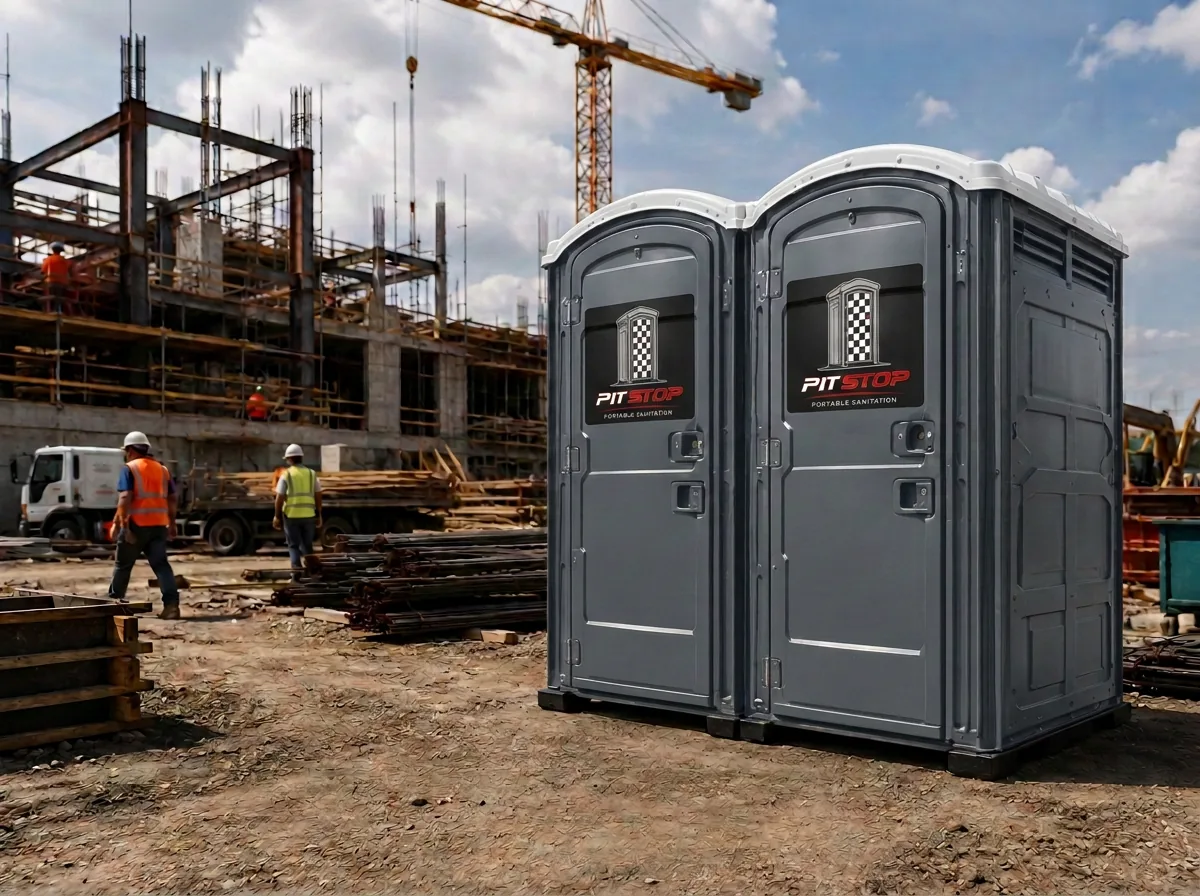 Clean portable restroom units placed at an active Long Island construction site